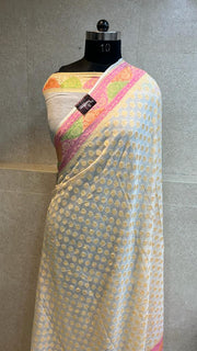 Khaddi Georgette Handloom Banarasi Saree - Gold Zari - The Handlooms