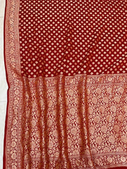 Red Khaddi Georgette Banarasi Saree -  Gold zari - The Handlooms