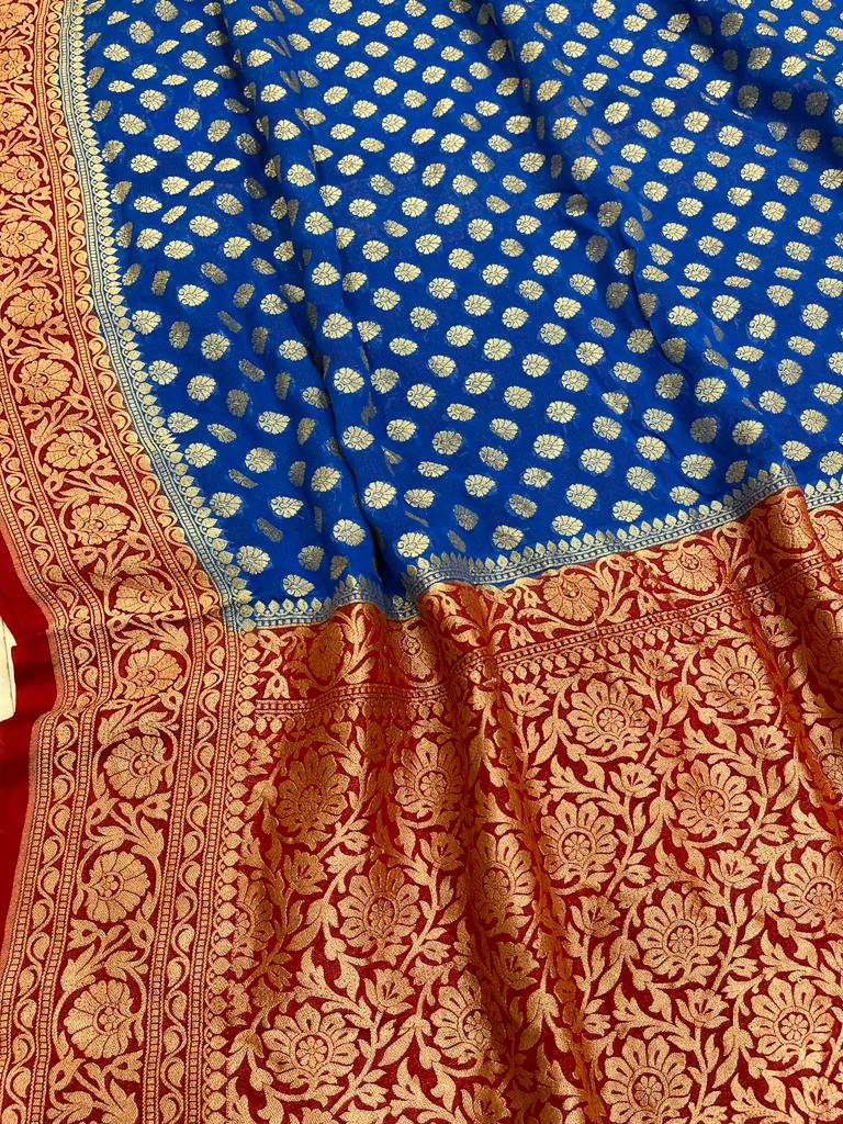 Khaddi Georgette Handloom Banarasi Saree - Gold Zari - The Handlooms