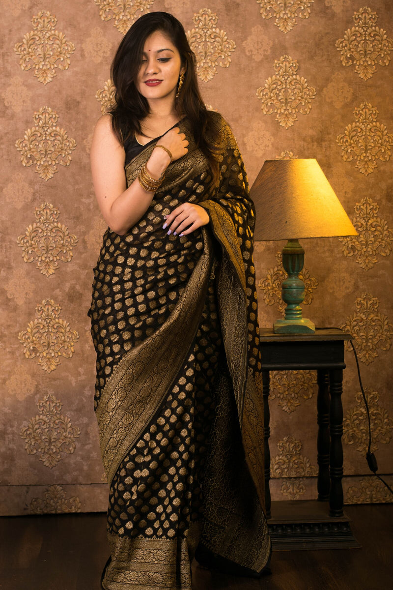 Khaddi Georgette Banarasi Saree -  Antique zari - The Handlooms