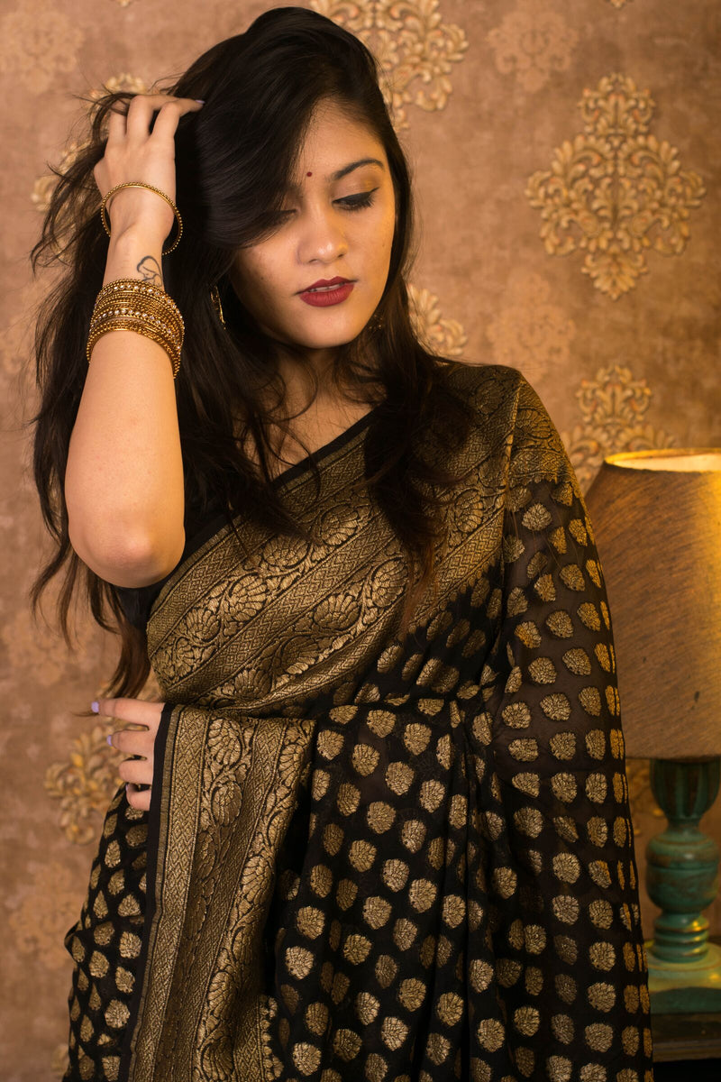 Khaddi Georgette Banarasi Saree -  Antique zari - The Handlooms