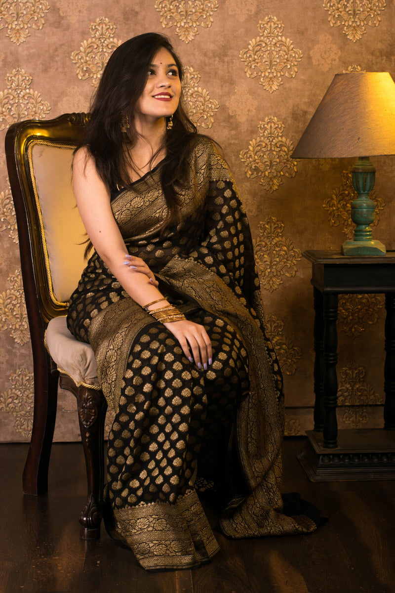 Khaddi Georgette Banarasi Saree -  Antique zari - The Handlooms