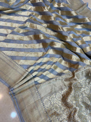 Grey Khaddi Georgette Handloom Banarasi Saree - The Handlooms