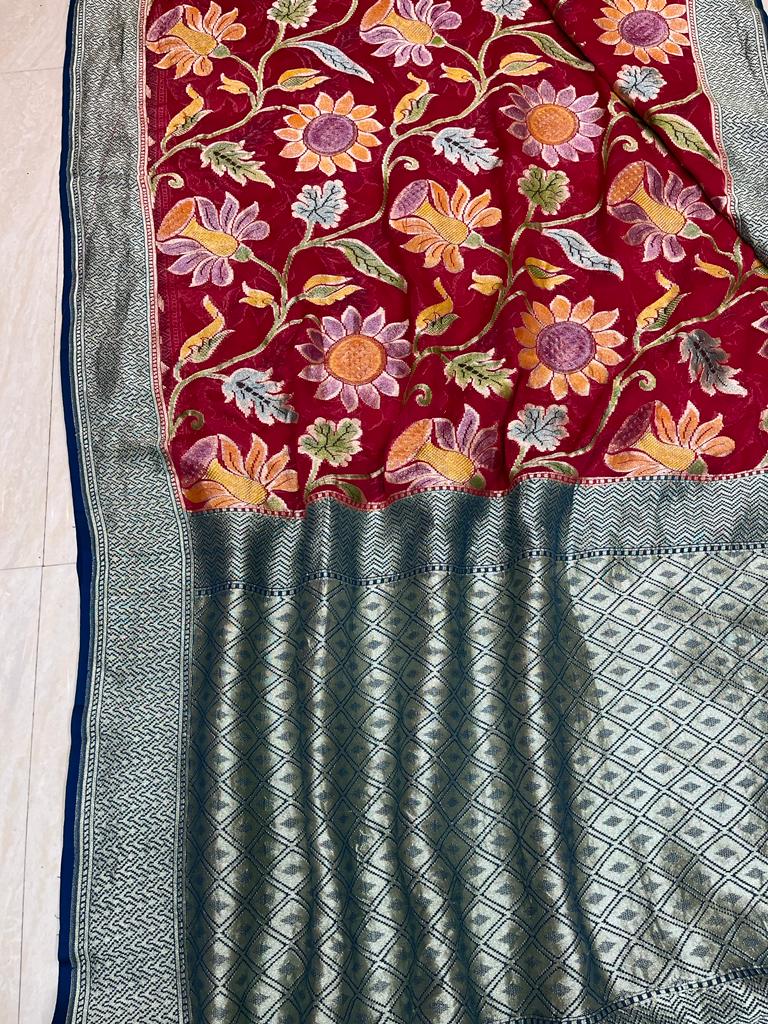 Khaddi Georgette Handloom Banarasi Saree - The Handlooms
