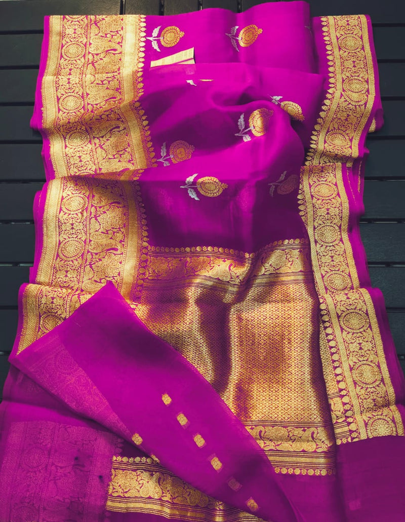 Pure Kora Handloom Banarasi Saree - Sona Roopa Alfi Kadua Boota - The Handlooms