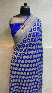 Pure Georgette Banarasi Bandhej Handloom Saree - The Handlooms