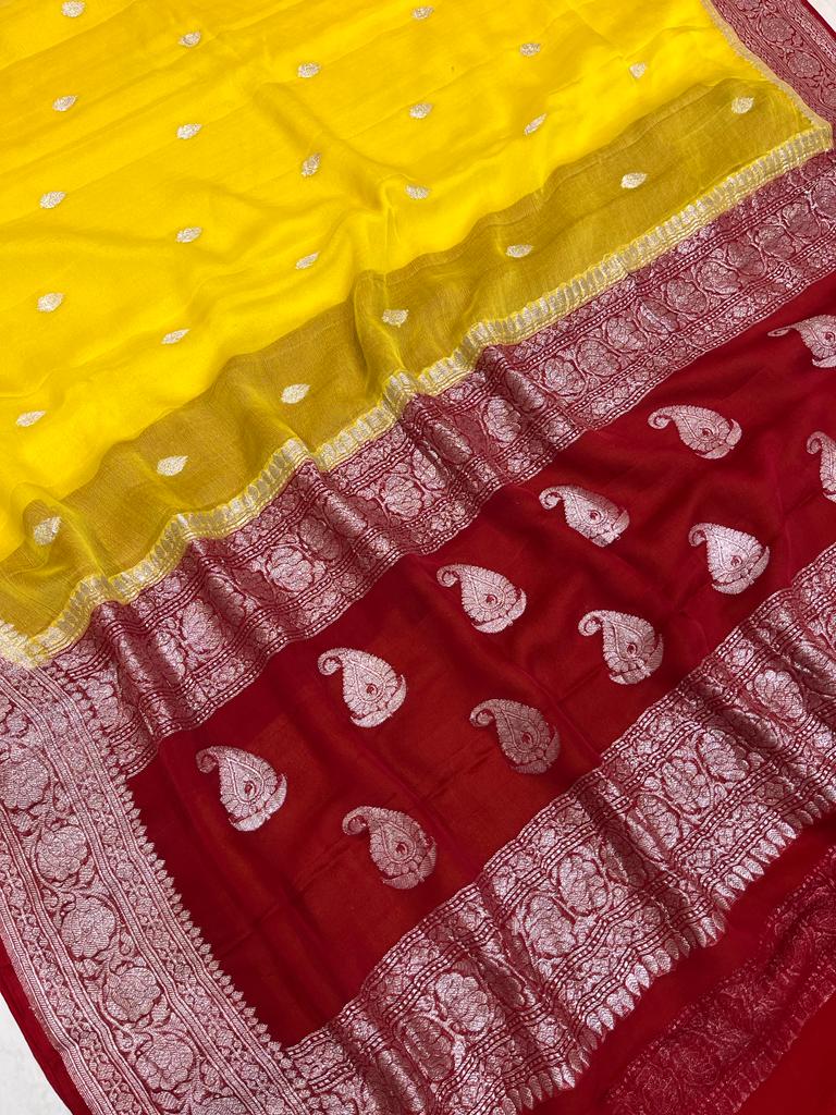 Yellow Pure Georgette Banarasi Saree - The Handlooms