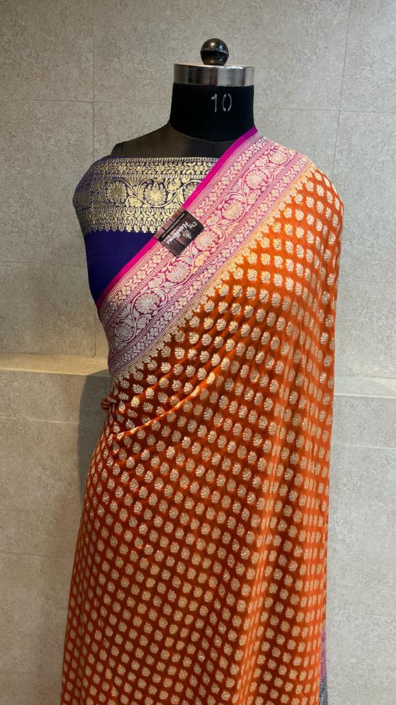 Khaddi Georgette Handloom Banarasi Saree - The Handlooms