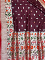 Tussar Georgette Handloom Banarasi Saree - Paithani Border - The Handlooms