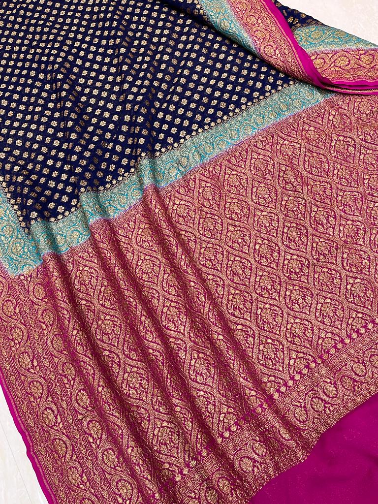 Khaddi Georgette Banarasi Saree -  Antique zari - The Handlooms