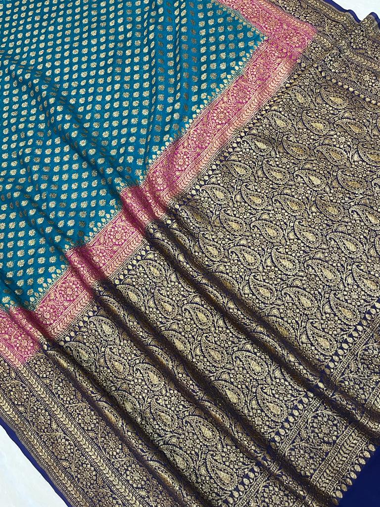 Khaddi Georgette Banarasi Saree -  Antique zari - The Handlooms