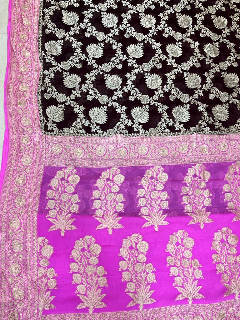 Black Khaddi Georgette Handloom Banarasi Saree - The Handlooms