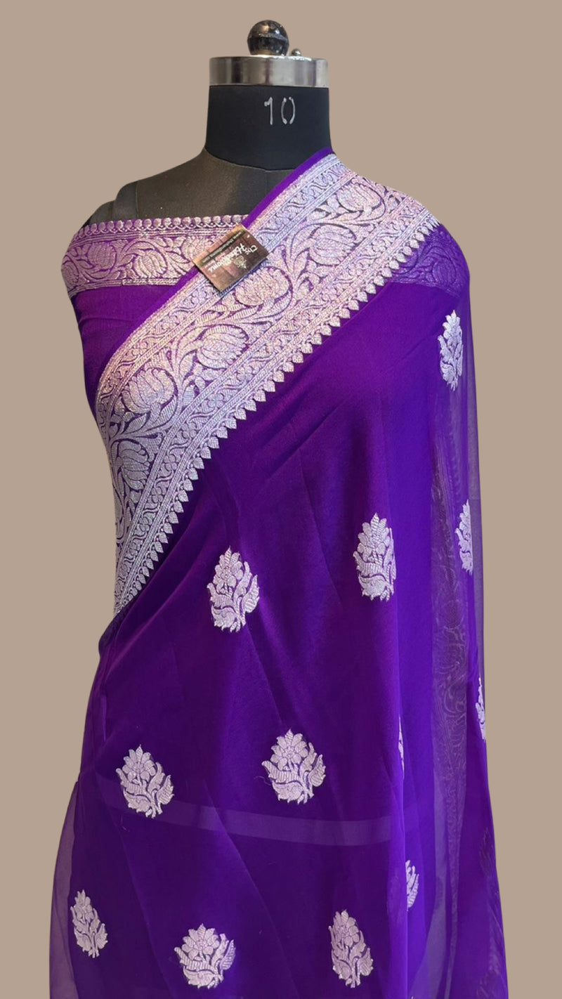 Purple Pure Georgette Banarasi Handloom Saree - The Handlooms