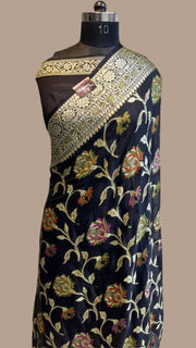 Black Pure Chiffon Khaddi Banarasi Saree - The Handlooms