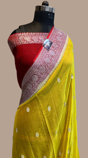 Yellow Pure Georgette Banarasi Saree - The Handlooms