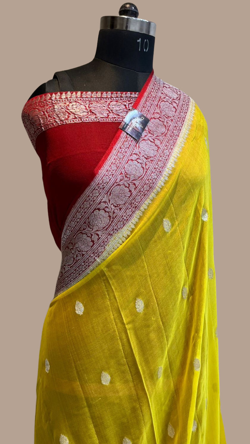 Yellow Pure Georgette Banarasi Saree - The Handlooms