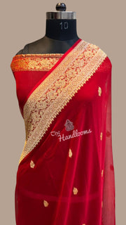 Red Pure Georgette Banarasi Saree - Gold zari - The Handlooms