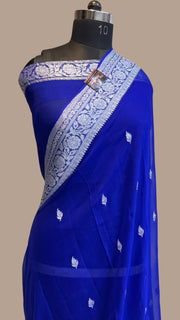Royal Blue Pure Georgette Banarasi Saree - The Handlooms