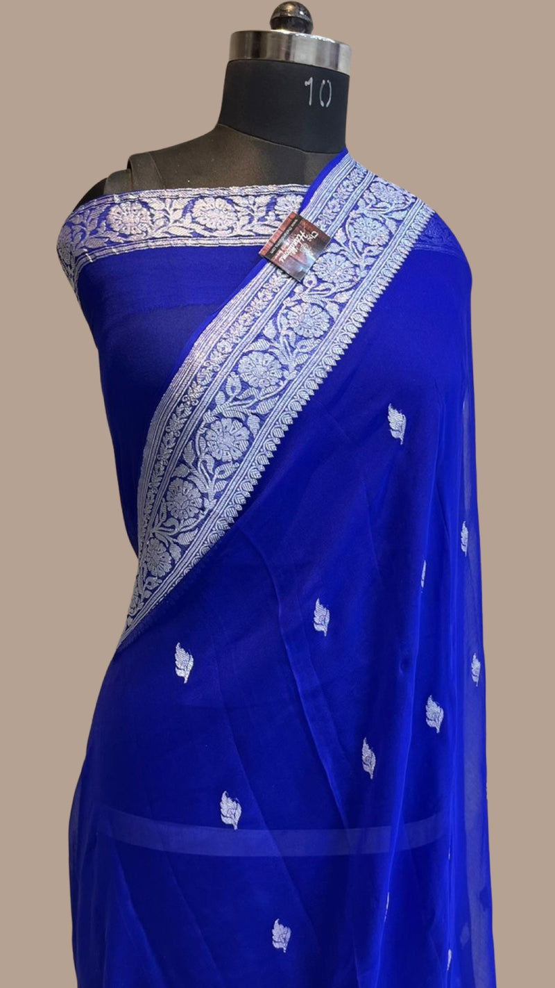 Royal Blue Pure Georgette Banarasi Saree - The Handlooms