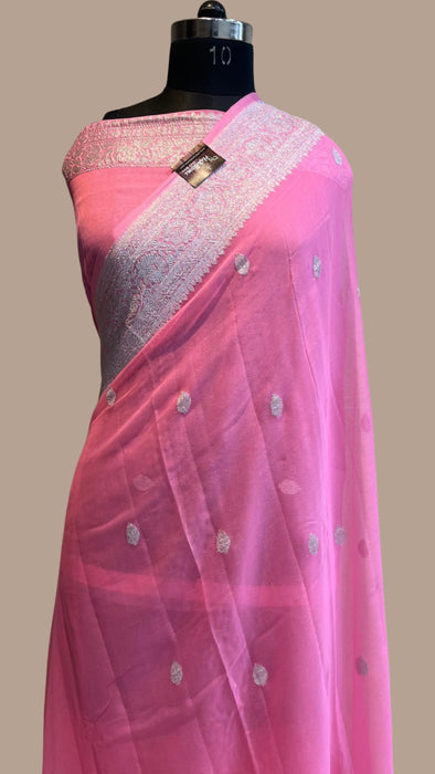 Pink Pure Georgette Banarasi Saree - The Handlooms