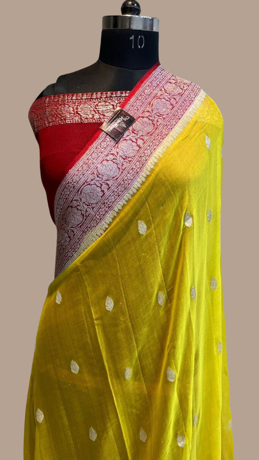 Yellow Pure Georgette Banarasi Saree - The Handlooms