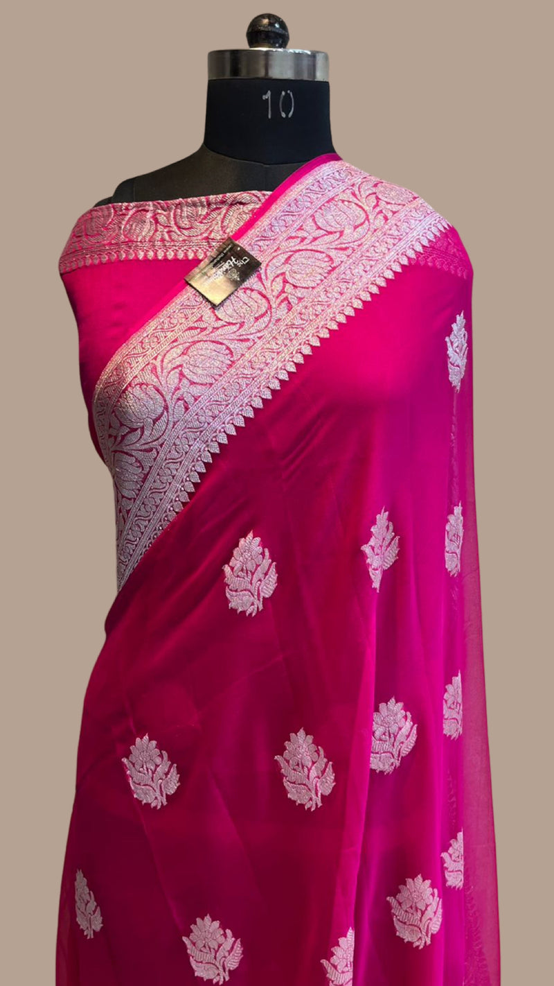Pink Pure Georgette Banarasi Handloom Saree - The Handlooms