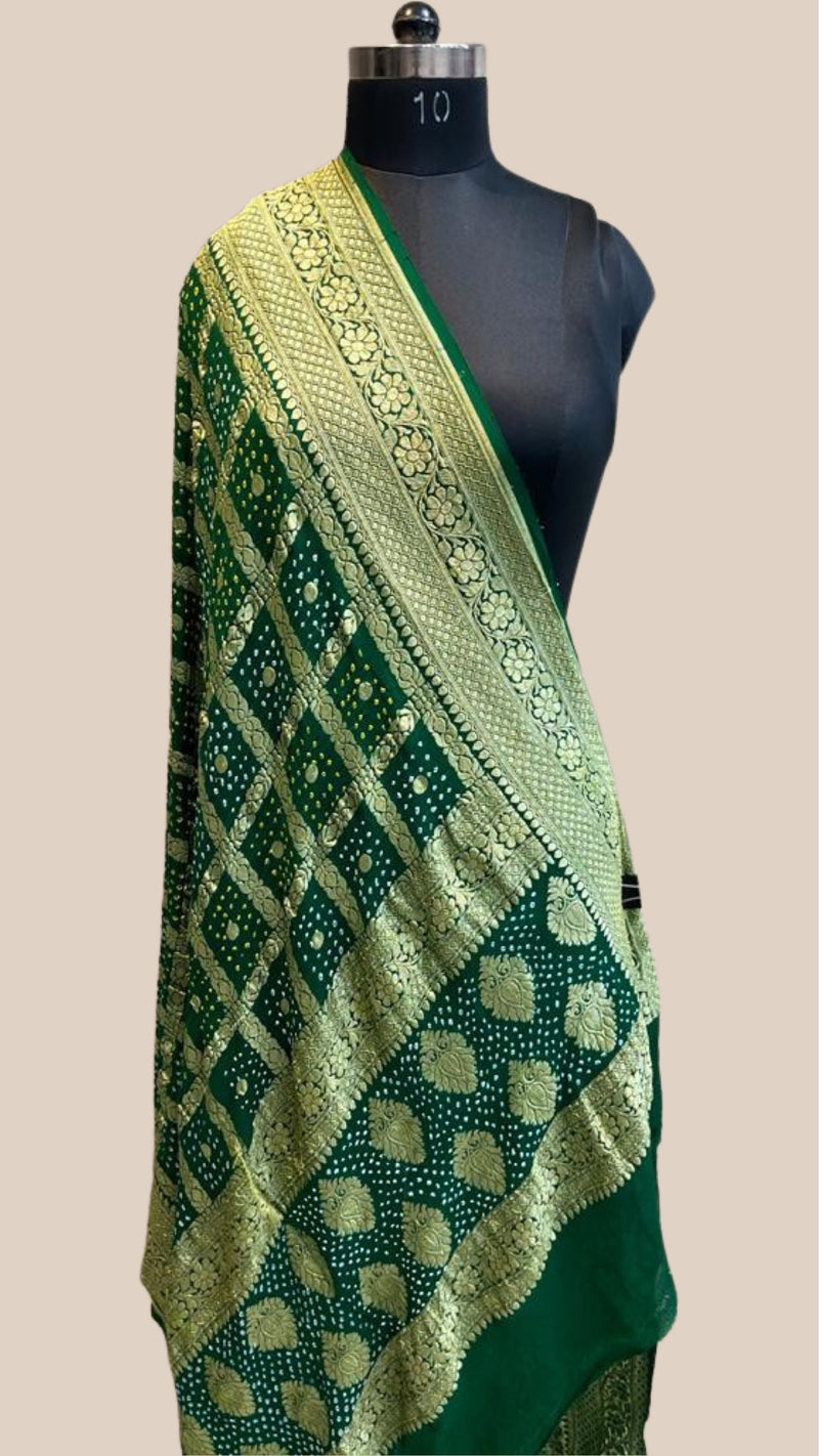 Georgette Banarasi Bandhej Handloom Dupatta - The Handlooms