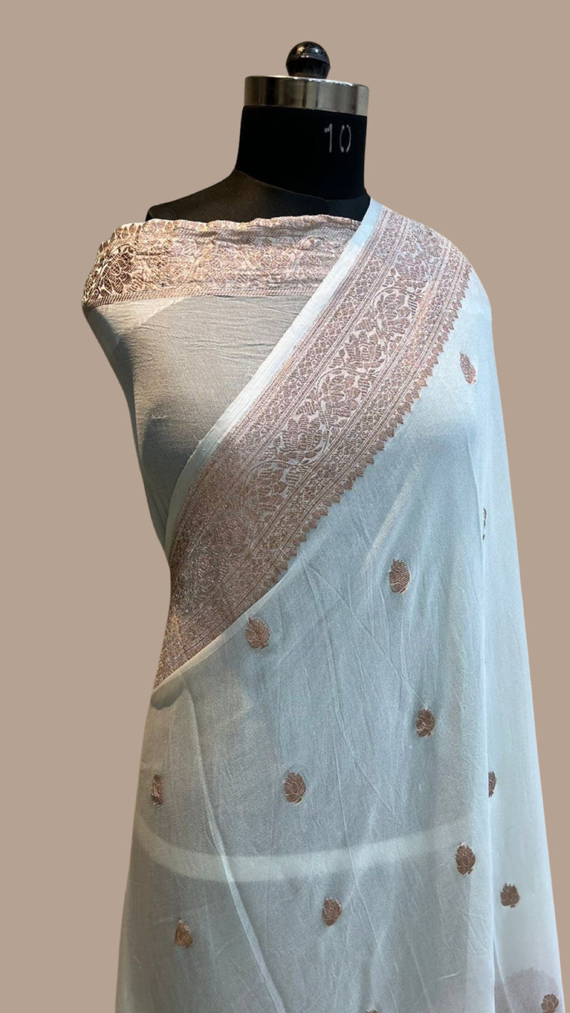 Pure Georgette Banarasi Saree - Copper Zari - The Handlooms