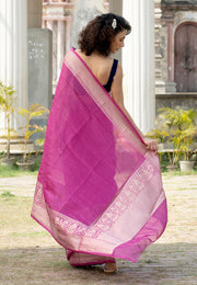 Magenta Pure linen Banarasi Saree - The Handlooms