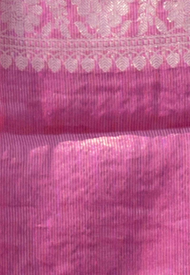 Magenta Pure linen Banarasi Saree - The Handlooms