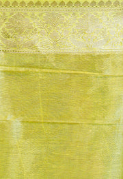 Pure Linen Banarasi Saree - Lemon yellow - The Handlooms