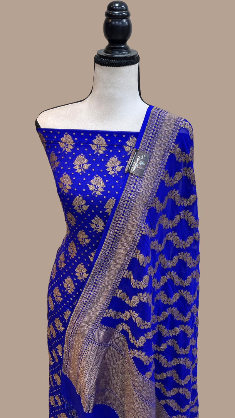 Khaddi Georgette Banarasi Dress material - Antique Zari - The Handlooms