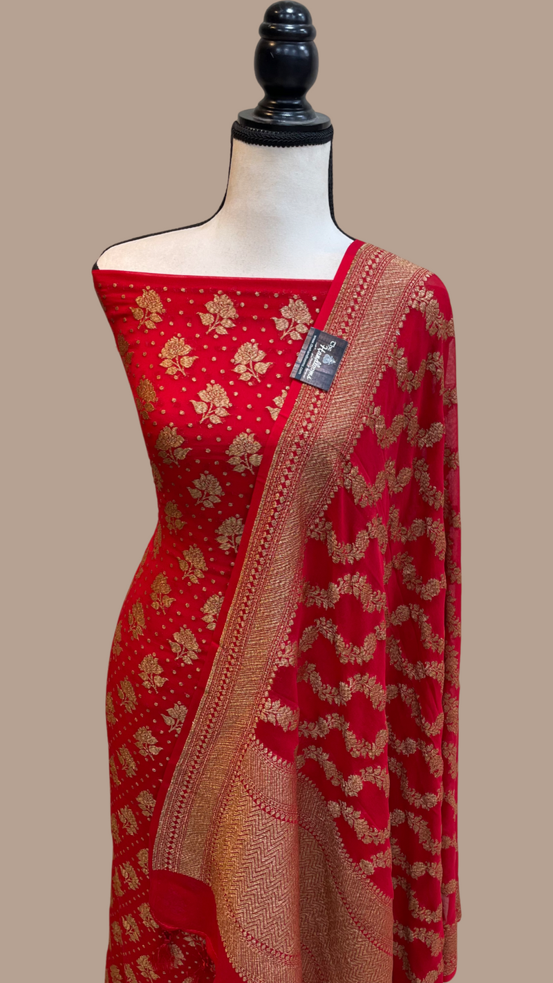 Khaddi Georgette Banarasi Dress material - Antique Zari - The Handlooms