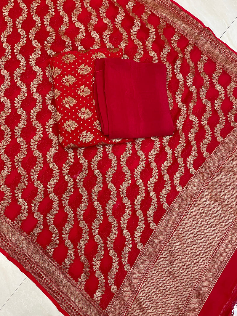 Khaddi Georgette Banarasi Dress material - Antique Zari - The Handlooms