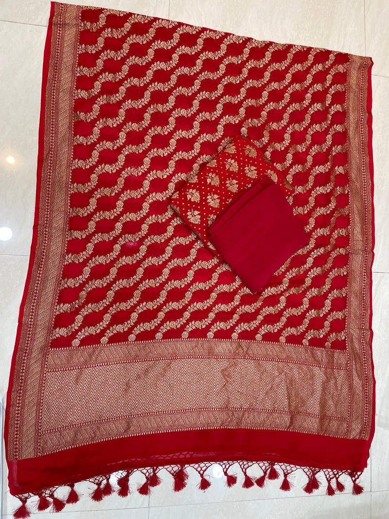 Khaddi Georgette Banarasi Dress material - Antique Zari - The Handlooms