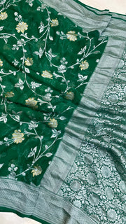 Khaddi Georgette Handloom Banarasi Saree - All over sona roopa Jaal Work - The Handlooms
