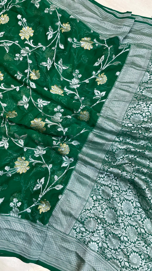 Khaddi Georgette Handloom Banarasi Saree - All over sona roopa Jaal Work - The Handlooms