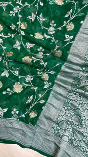 Khaddi Georgette Handloom Banarasi Saree - All over sona roopa Jaal Work - The Handlooms