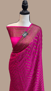 Hot Pink Pure Chiffon Khaddi Banarasi Saree - The Handlooms