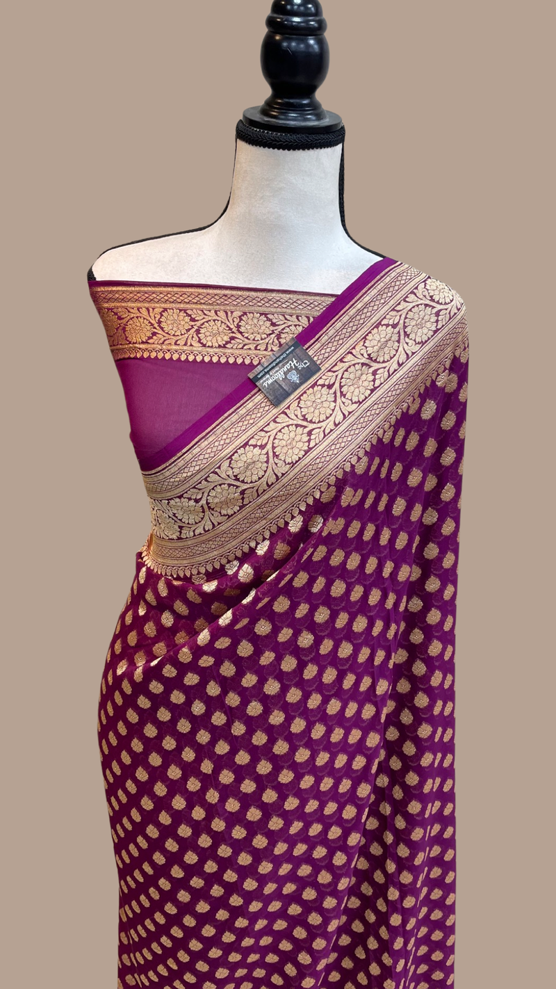 Khaddi Georgette Banarasi Saree - Gold zari - The Handlooms