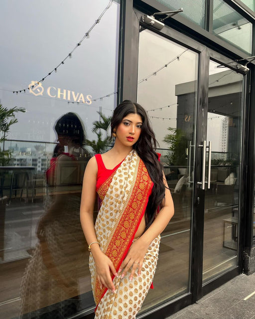 Khaddi Georgette Hnadloom Banarasi Saree -  Antique zari - The Handlooms