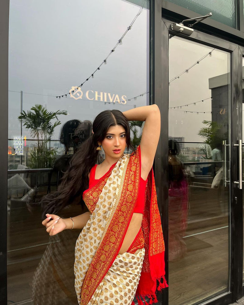 Khaddi Georgette Hnadloom Banarasi Saree -  Antique zari - The Handlooms