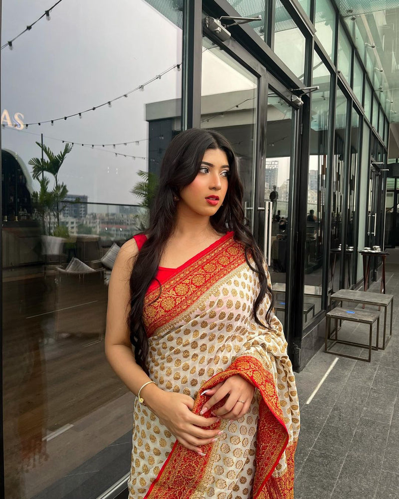 Khaddi Georgette Hnadloom Banarasi Saree -  Antique zari - The Handlooms