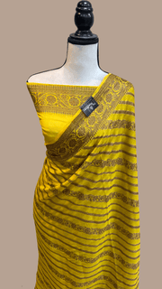 Mustard Yellow Pure Chiffon Khaddi Banarasi Saree - The Handlooms