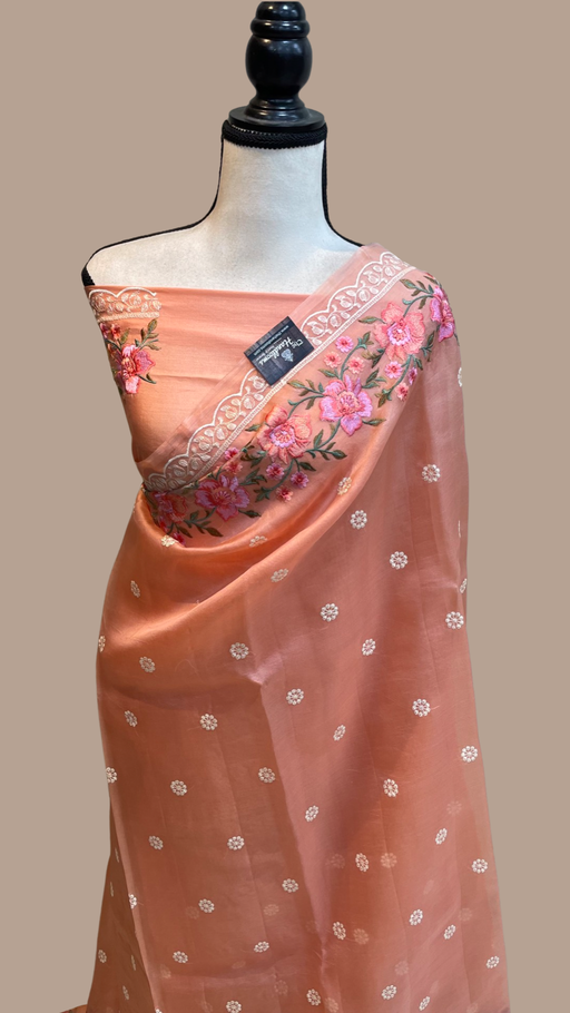 Pure Organza Chikankari Handloom Banarasi Saree - The Handlooms