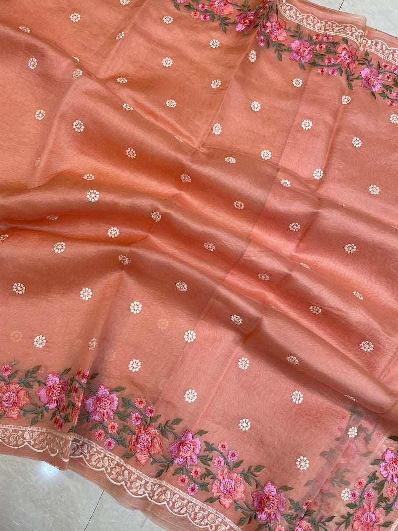 Pure Organza Chikankari Handloom Banarasi Saree - The Handlooms