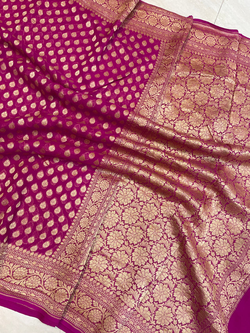 Khaddi Georgette Banarasi Saree - Gold zari - The Handlooms