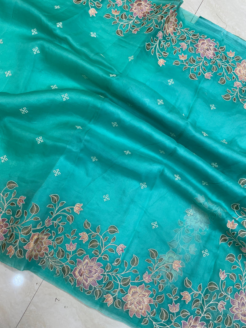Pure organza Chikankari Handloom Banarasi Saree - The Handlooms