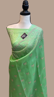 Pure organza Chikankari Handloom Banarasi Saree - The Handlooms