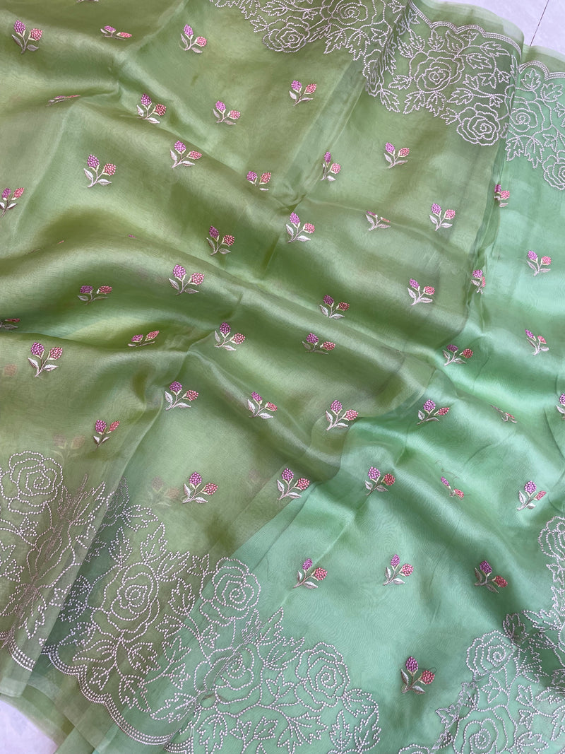 Pure organza Chikankari Handloom Banarasi Saree - The Handlooms